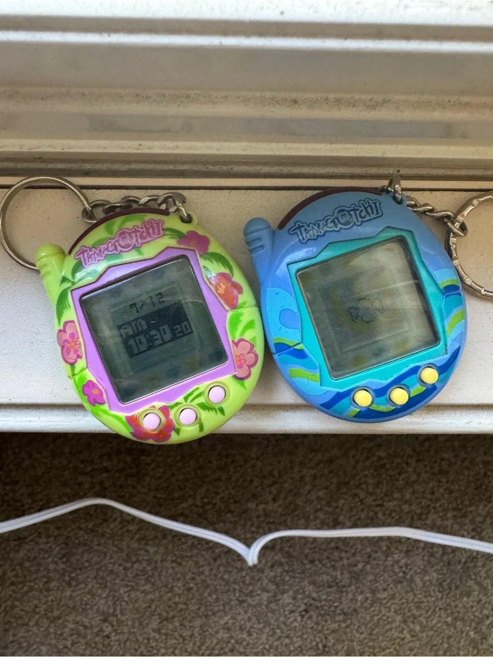 Tamagotchi Digital Pet Keychain - Blue & Green